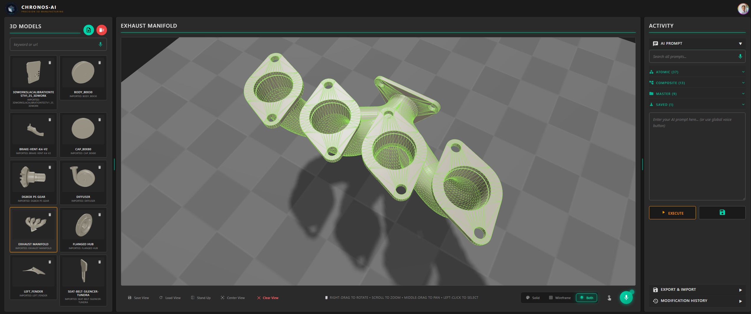 Exhaust manifold wireframe view